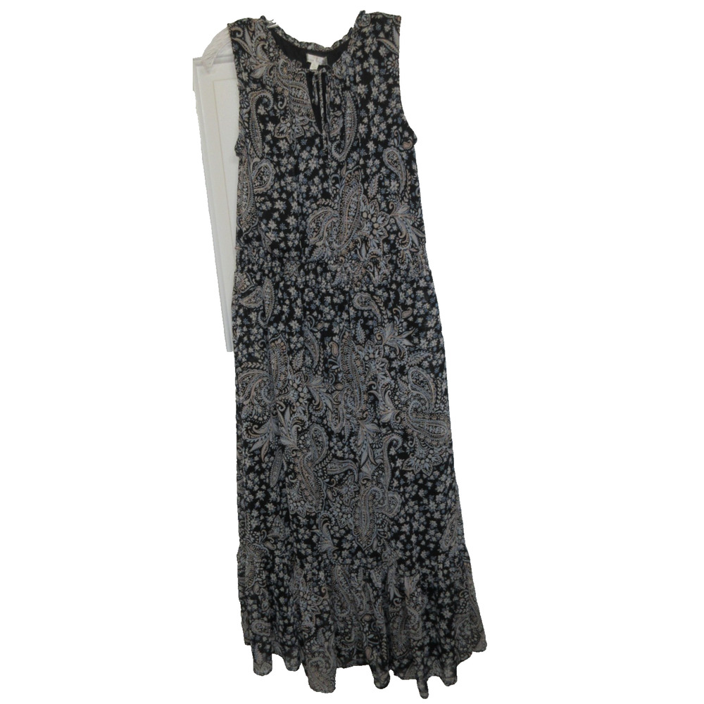 Nine Britton Black Paisley Elastic Waist Sleeveless Ruffle Hem Maxi Dress XL